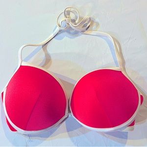 VS “The Hottie” Padded Halter Bikini Top Pink & White